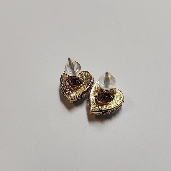 Monet Gold Heart Stud Earrings - Picture 5 of 5